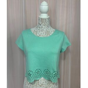 UO turquoise crop top with floral cut outs!